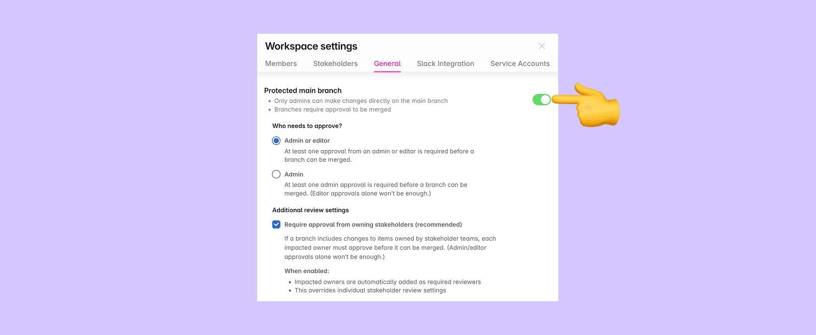 Protected main branch setting